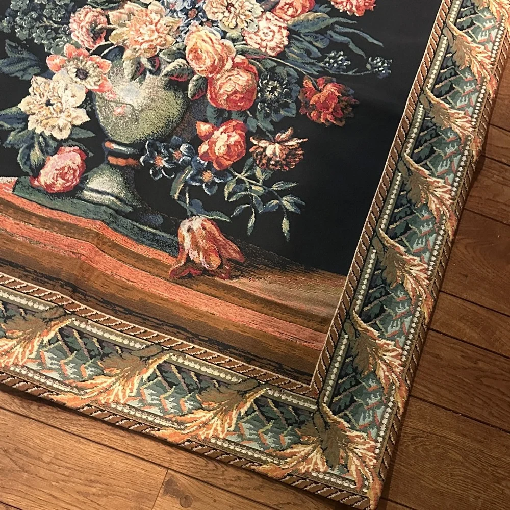 Vintage Floral Tapestry Wall Hanging in Black and Multicolor